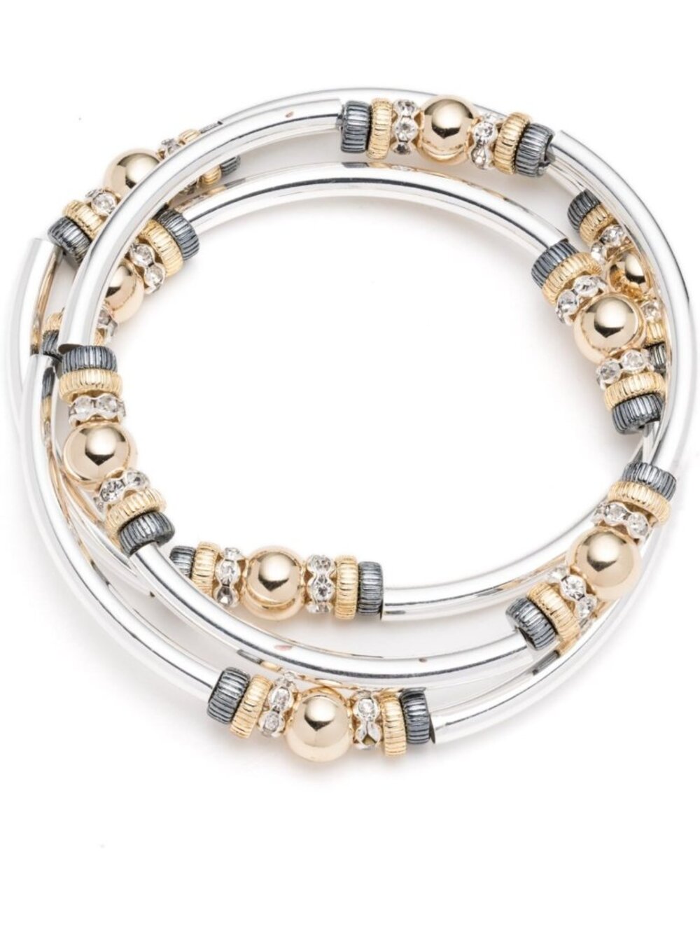 Set of 3 Stackable Stretch Bangles - Tri-Tone Silver & Gold Fashion Jewelry